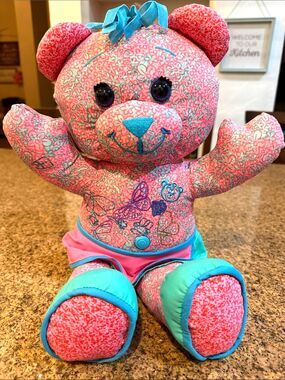 Vintage Y2K Original Doodle Bear Pink Floral Plush Pristine Unwashed Condition